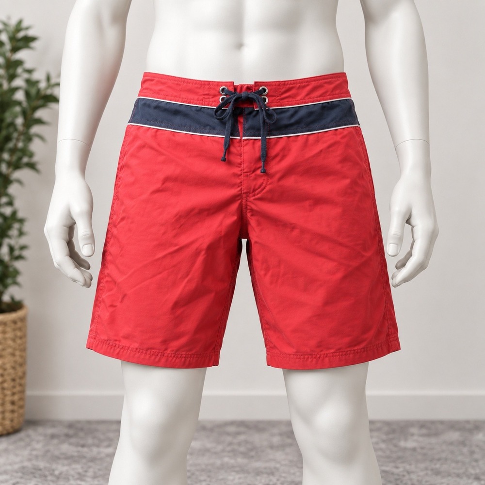 Old Navy Board Shorts Mens Large Red Navy Blue Striped Swim Trunks Mesh Lined